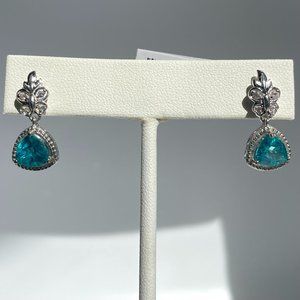 Paraiba Topaz and Natural White Zircon Butterfly Secure Post Dangle Earrings